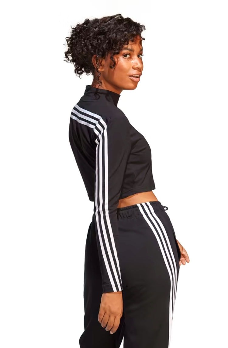 Camiseta Adidas Manga Longa Cropped Gola Mock Future Icons 3 - stripes Preto/Branco - NewSkull