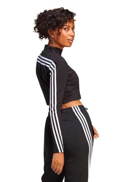 Camiseta Adidas Manga Longa Cropped Gola Mock Future Icons 3 - stripes Preto/Branco - NewSkull