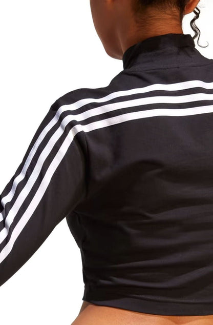 Camiseta Adidas Manga Longa Cropped Gola Mock Future Icons 3 - stripes Preto/Branco - NewSkull