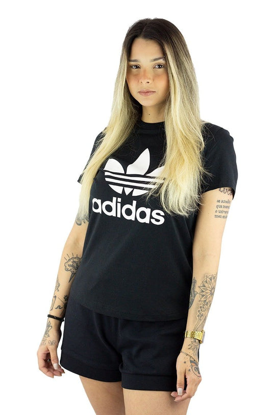 Camiseta ADIDAS Originals Trefoil Feminino Preta/Branca - NewSkull
