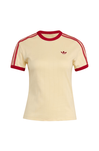 Camiseta Adidas Pinstripe Slim Bege/Vermelho - NewSkull