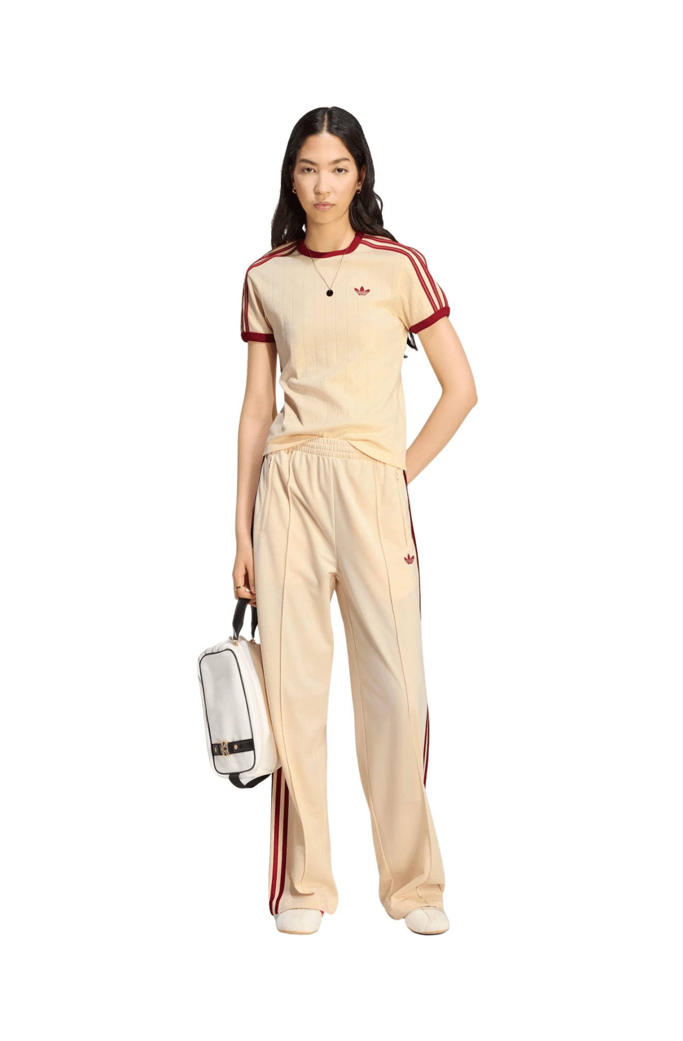Camiseta Adidas Pinstripe Slim Bege/Vermelho - NewSkull
