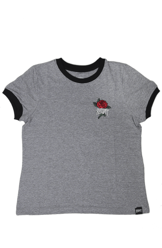 Camiseta Blunt Flower Embroidery Cinza - NewSkull