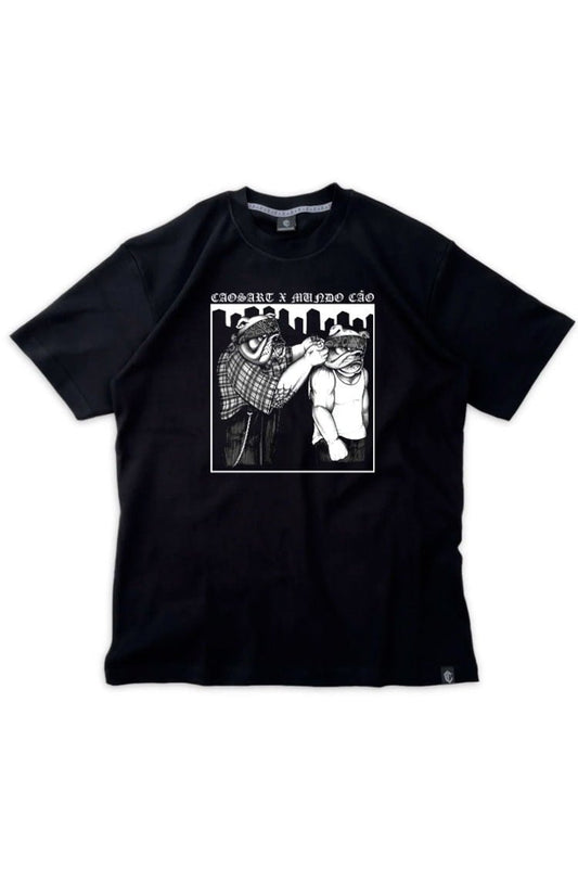 Camiseta Caos Art ink Mundo Cão Preto - NewSkull