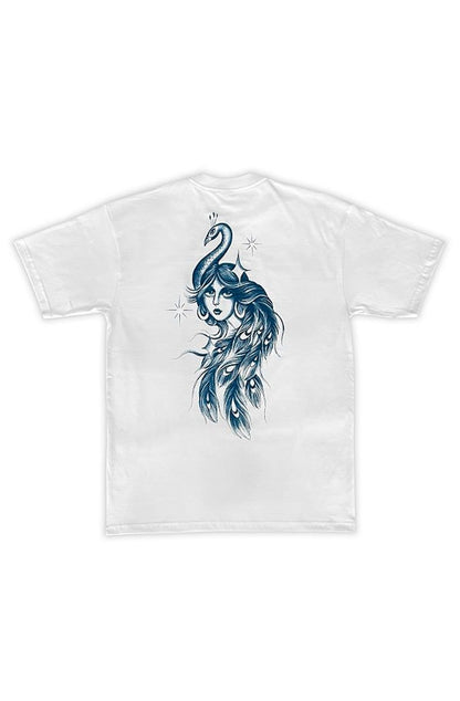 Camiseta Caos Art Ink Pavão Branca - NewSkull