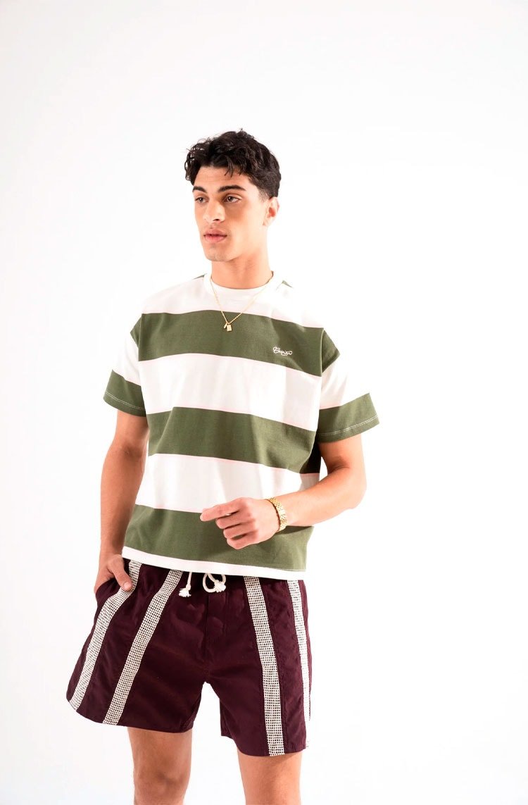 Camiseta CARNAN Striped Premium T-shirt Off - White/Verde - NewSkull