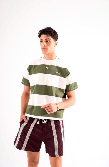 Camiseta CARNAN Striped Premium T-shirt Off - White/Verde - NewSkull