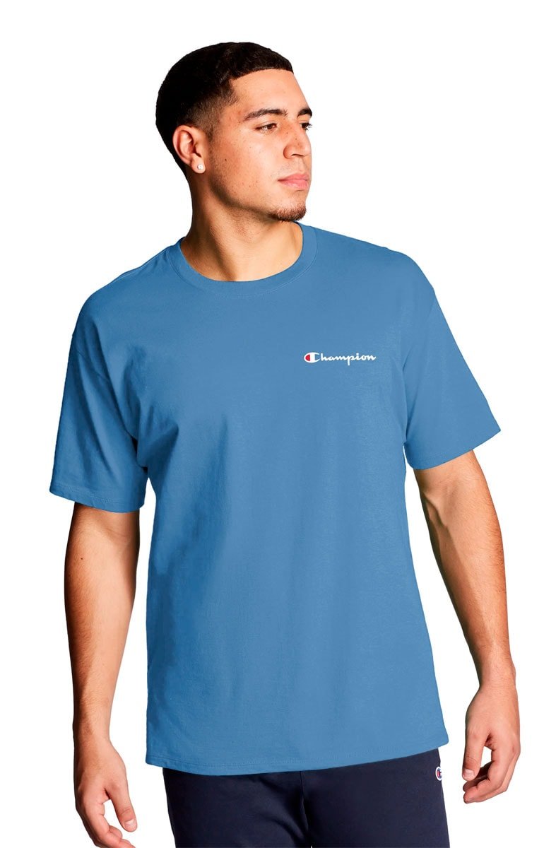 Camiseta Champion Logo Mini Script Ink Azul Medio - NewSkull