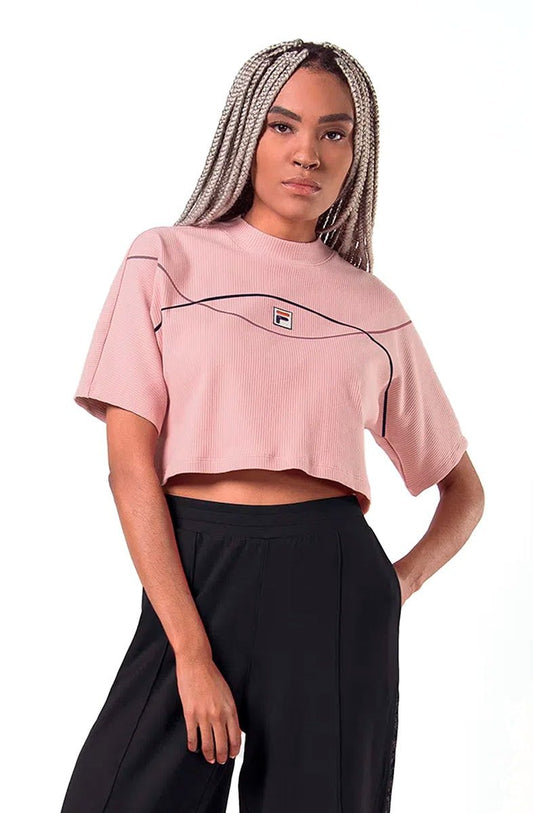 Camiseta FILA Cropped Canelado Ribbed Feminino Rosa - NewSkull
