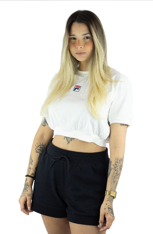 Camiseta Fila Cropped Comfort Feminina Branca/Azul - NewSkull