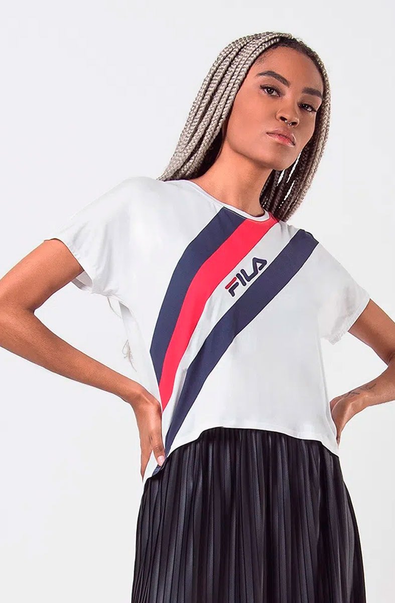 Camiseta FILA Macro Stripe Feminino Branca - NewSkull