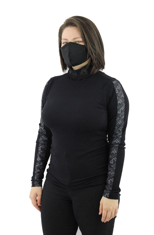 Camiseta FILA Manga Longa Canelado Ribbed Feminina Preta - NewSkull