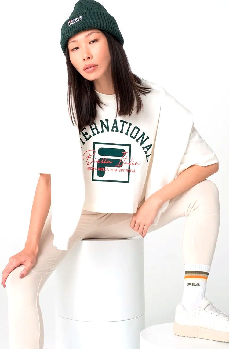 Camiseta Fila Uc Authentic Sport Feminina Bege/Verde - NewSkull