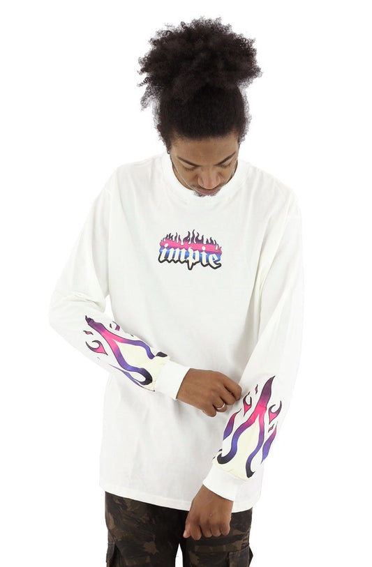 Camiseta IMPIE Manga Longa Flame 8 Branca - NewSkull
