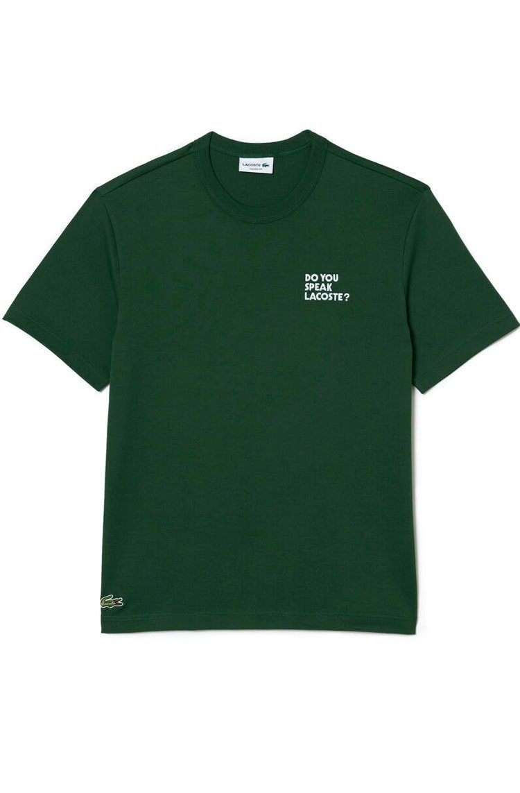 Camiseta Lacoste Algodão Efeito Piqué Slogan Costas Verde/Branco TH2285 - 23 - NewSkull