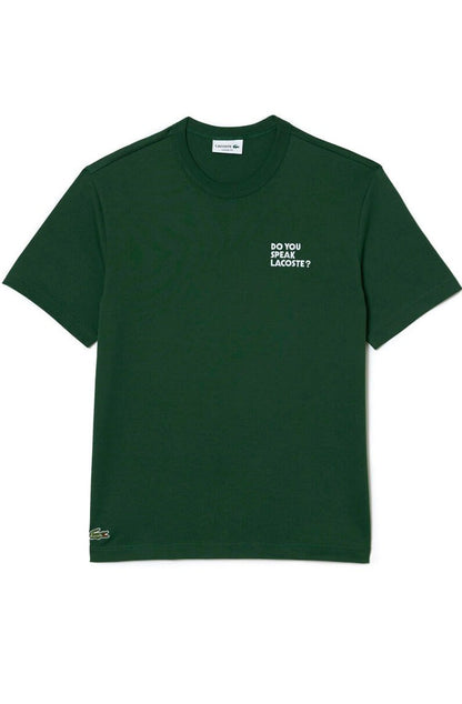 Camiseta Lacoste Algodão Efeito Piqué Slogan Costas Verde/Branco TH2285 - 23 - NewSkull