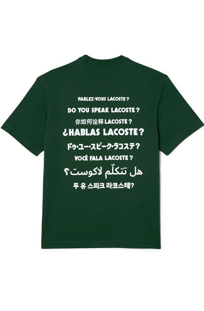 Camiseta Lacoste Algodão Efeito Piqué Slogan Costas Verde/Branco TH2285 - 23 - NewSkull