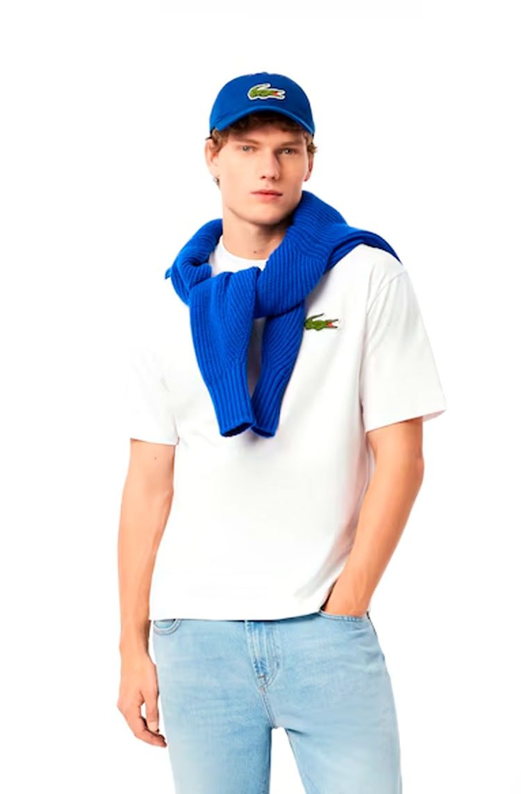 Camiseta Lacoste Loose Fit em Algodão Bordado Branco - NewSkull