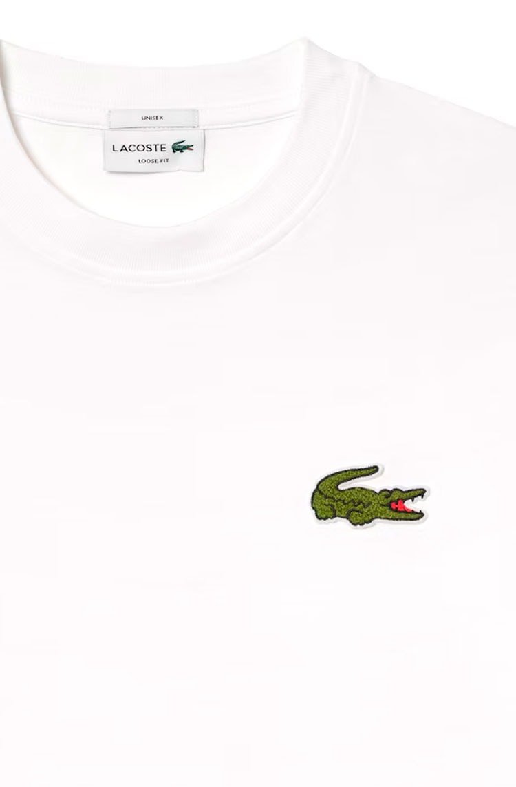 Camiseta Lacoste Loose Fit em Algodão Bordado Branco - NewSkull