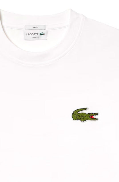 Camiseta Lacoste Loose Fit em Algodão Bordado Branco - NewSkull