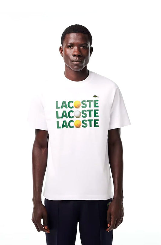 Camiseta Lacoste Masculino Classic Logo Tênis Triplo Branco - NewSkull