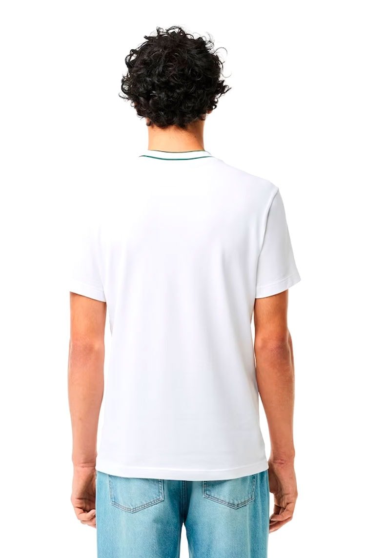 Camiseta Lacoste Piqué Stretch Gola Listrada Branco - NewSkull