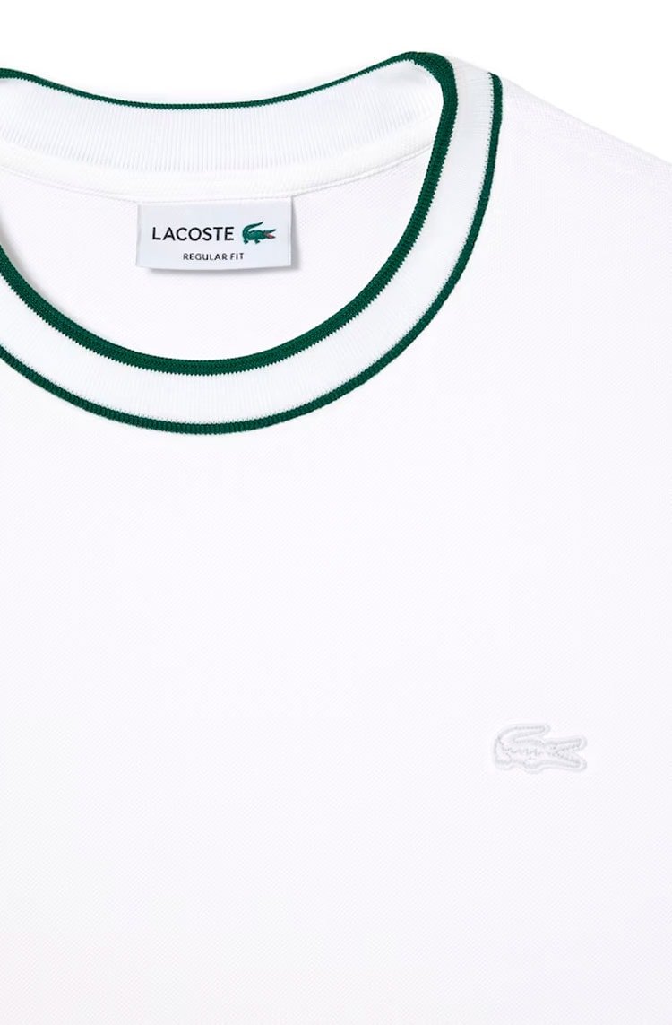 Camiseta Lacoste Piqué Stretch Gola Listrada Branco - NewSkull