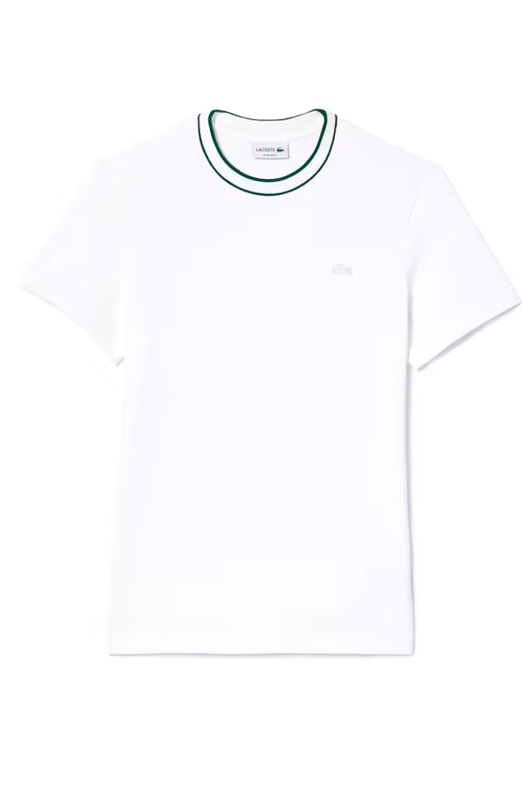Camiseta Lacoste Piqué Stretch Gola Listrada Branco - NewSkull