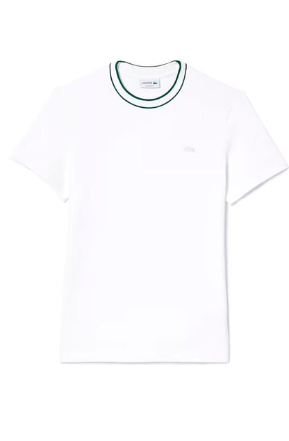 Camiseta Lacoste Piqué Stretch Gola Listrada Branco - NewSkull