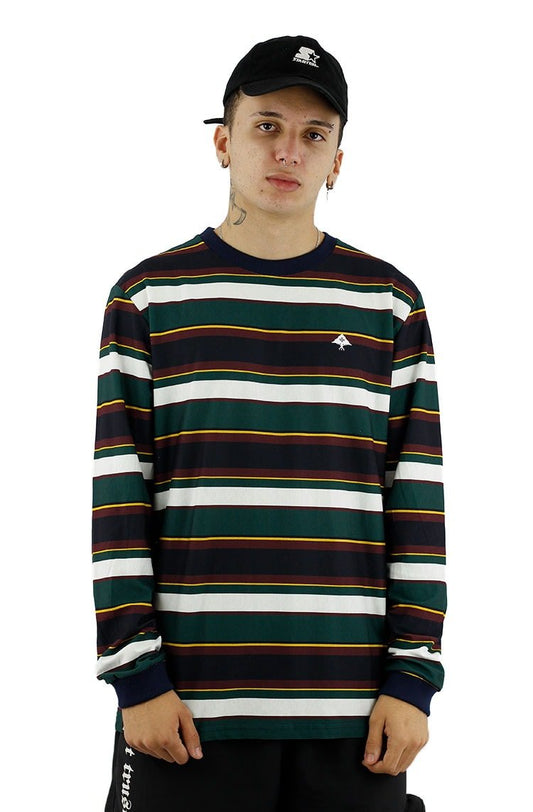Camiseta LRG Manga Longa Listrada Logo Preta/Verde/Branca - NewSkull