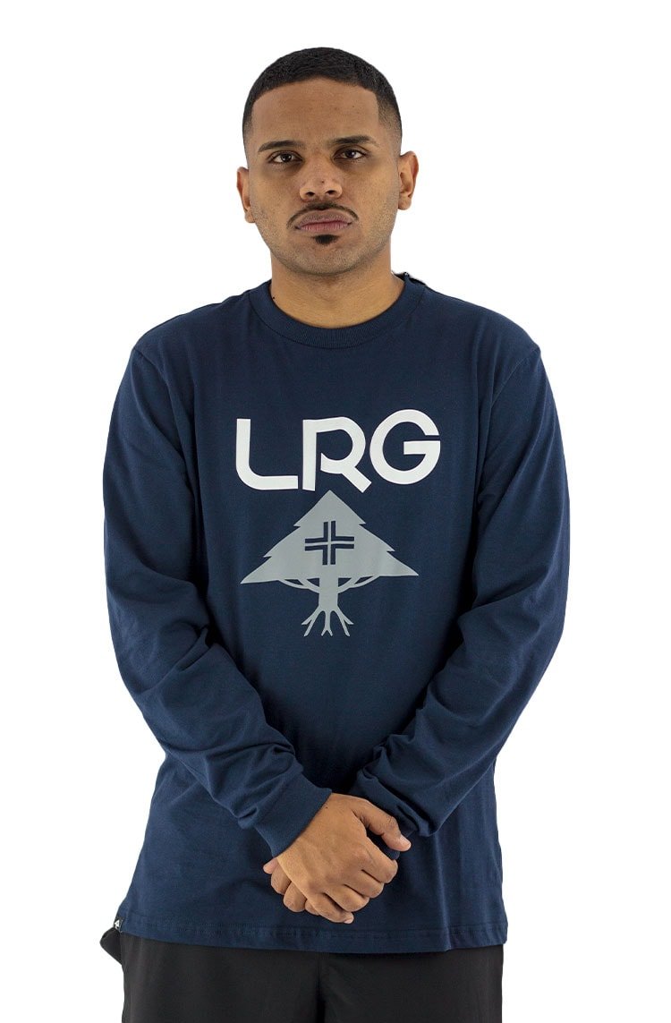 Camiseta LRG Manga Longa Logo Stack Peito Azul/Branca - NewSkull
