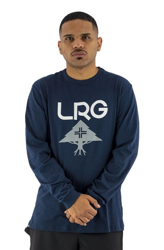 Camiseta LRG Manga Longa Logo Stack Peito Azul/Branca - NewSkull