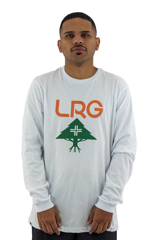 Camiseta LRG Manga Longa Logo Stack Peito Branca/Laranja - NewSkull