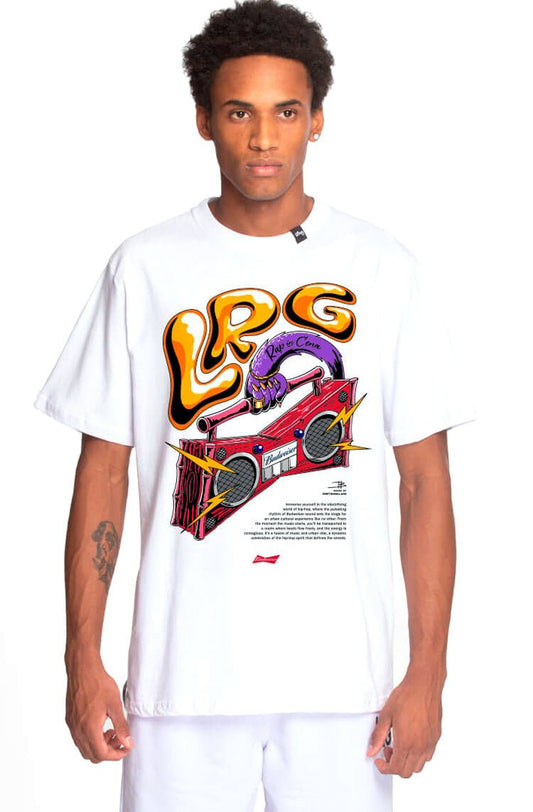 Camiseta LRG Rap In Cena Bud Stereo Branco - NewSkull