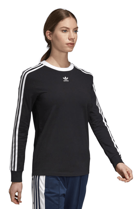 CAMISETA MANGA LONGA ADIDAS 3 STRIPES FEMININA PRETA - NewSkull