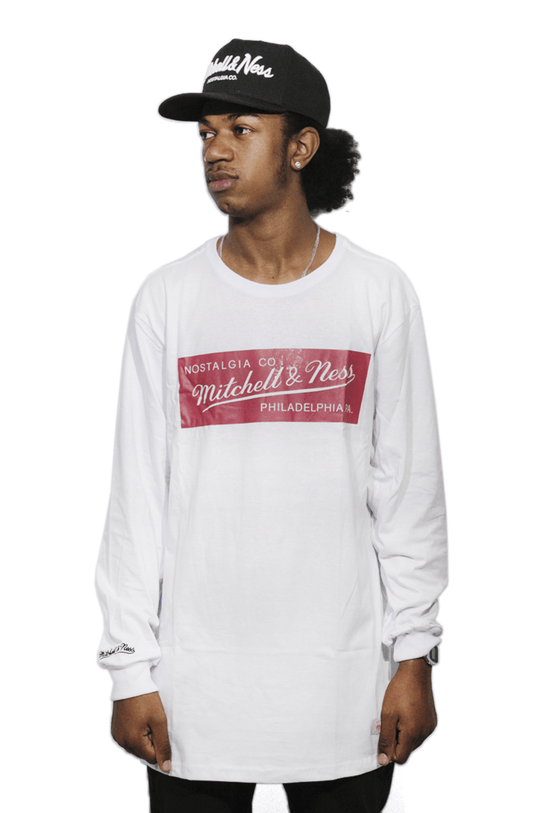Camiseta Mitchell e Ness Box Logo Manga Longa Branco - NewSkull