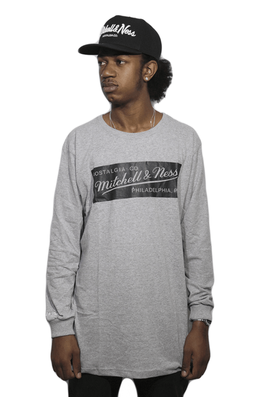 Camiseta Mitchell e Ness Box Logo Manga Longa Cinza - NewSkull