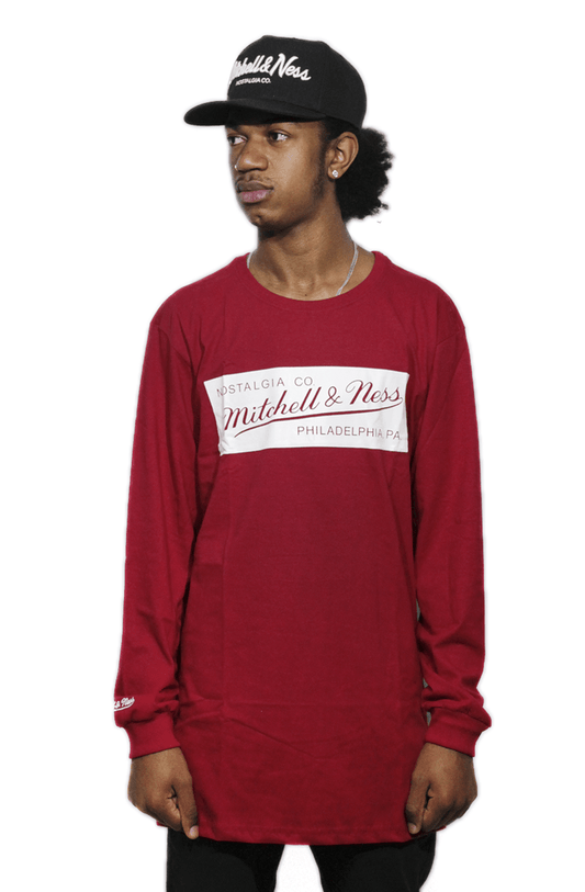 Camiseta Mitchell e Ness Box Logo Manga Longa Vermelho - NewSkull