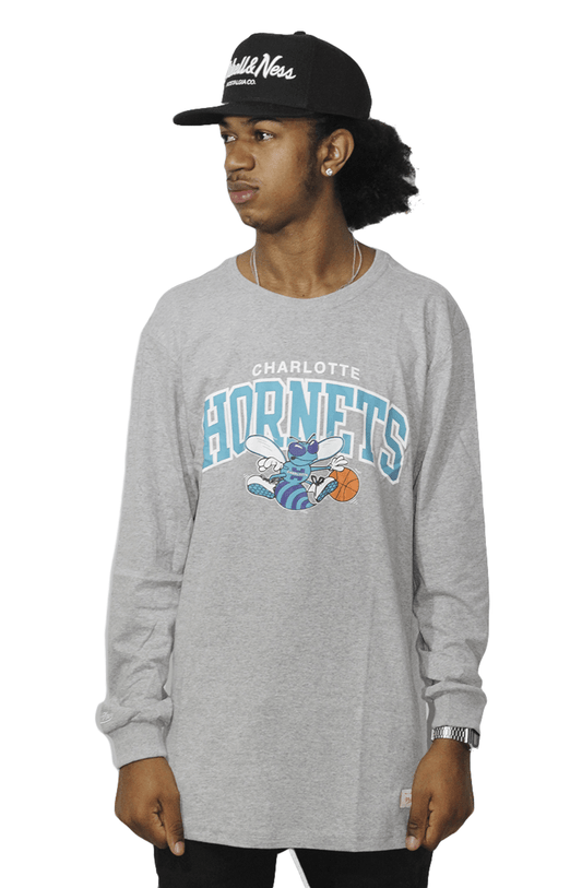 Camiseta Mitchell e Ness Charlotte Hornets Arch Cinza - NewSkull