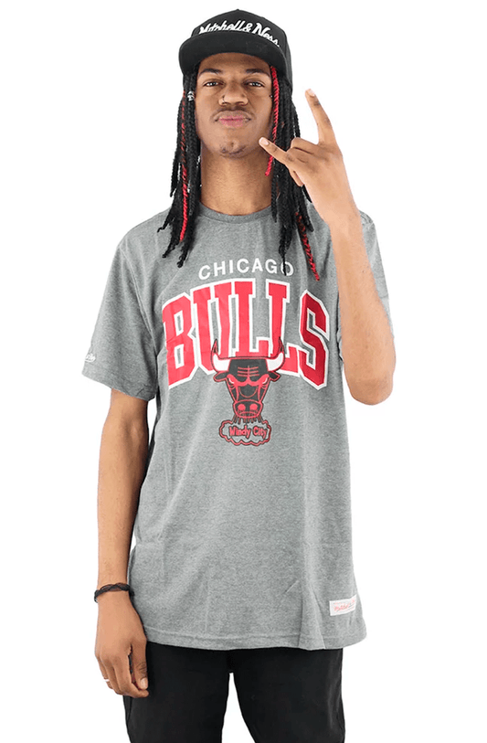 Camiseta Mitchell e Ness Chicago Bulls Arch Extra Cinza - NewSkull