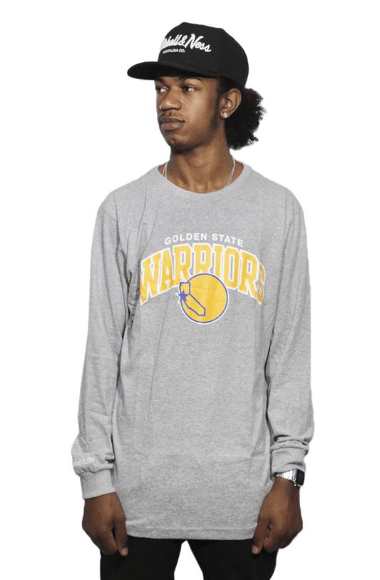 Camiseta Mitchell e Ness Golden State Warriors Manga Longa Arch Cinza - NewSkull