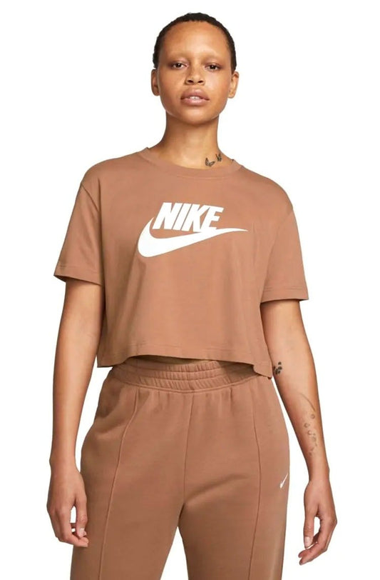 Camiseta Nike Sportswear Essential Feminina Marrom/Branco - NewSkull