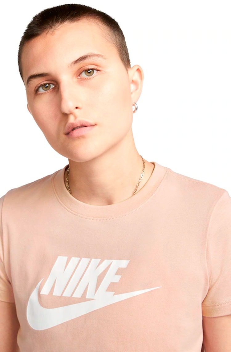 Camiseta Nike Sportswear Essential Icon Futura Feminina Rosa/Branco - NewSkull