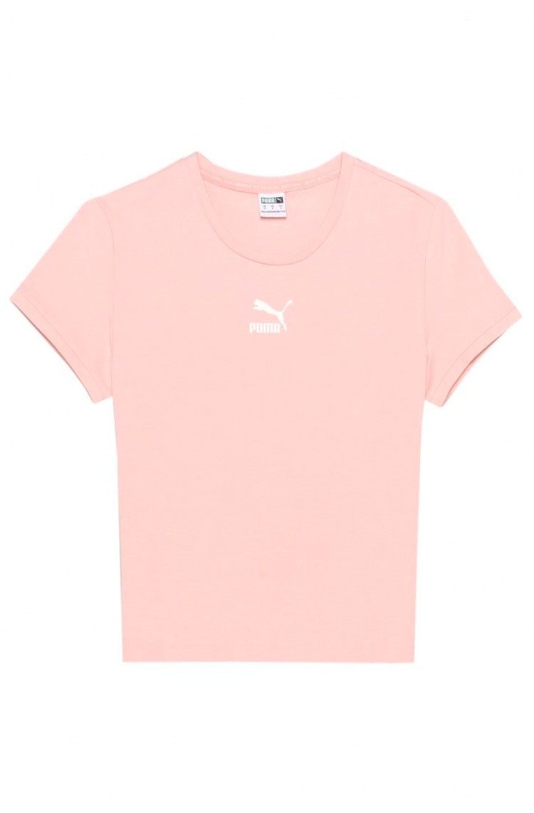 Camiseta Puma Cropped Classics Fitted Feminina Rosa/Branco - NewSkull