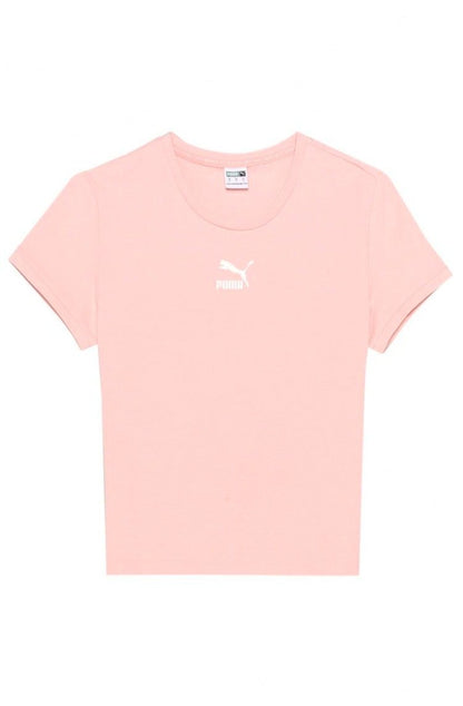 Camiseta Puma Cropped Classics Fitted Feminina Rosa/Branco - NewSkull
