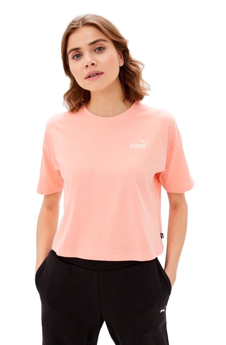 Camiseta Puma Essentials Cropped Small Logo Feminina Rosa - NewSkull