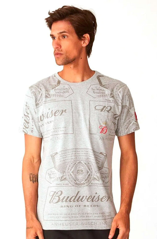 Camiseta Starter Budweiser Cinza/Vermelho - NewSkull