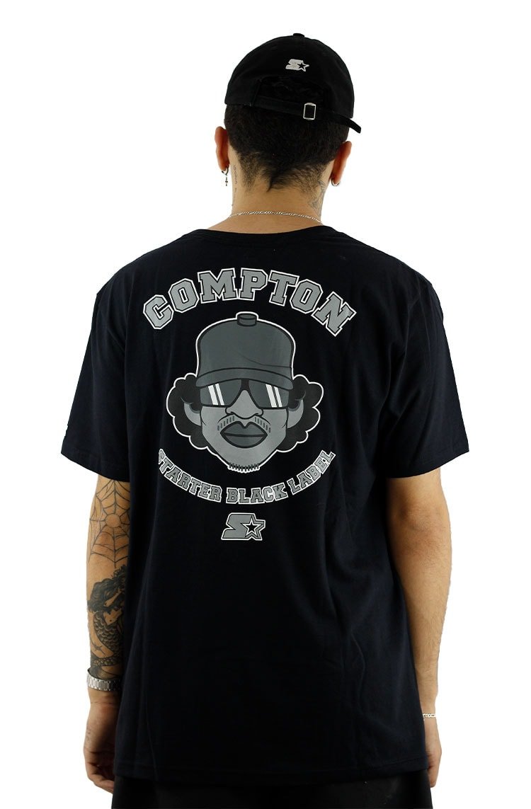 Camiseta Starter Eazy - E Compton Frente e Costas Preta/Cinza - NewSkull
