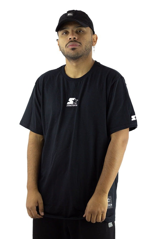 Camiseta Starter Logo Centro Preta/Branca - NewSkull