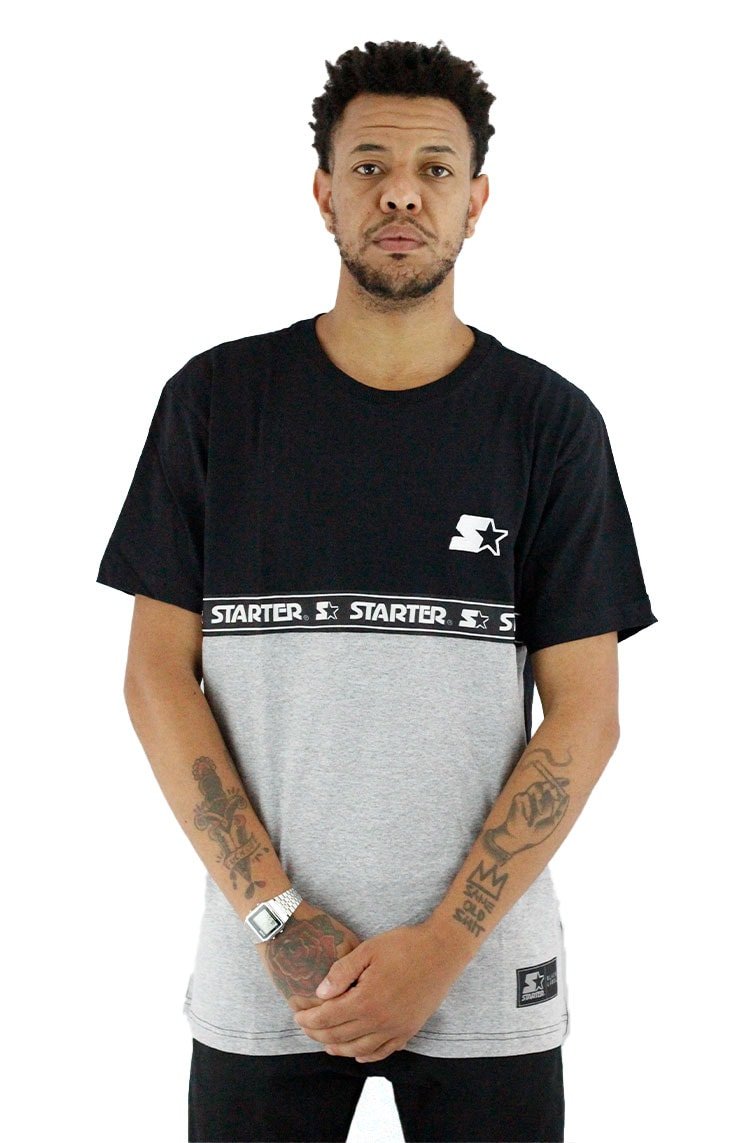 Camiseta Starter Logo Faixa Preta/Cinza - NewSkull
